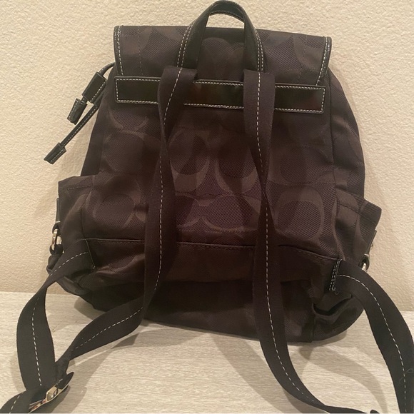 COACH Black Signature Backpack/Purse with flower charm - Picture 2 of 5